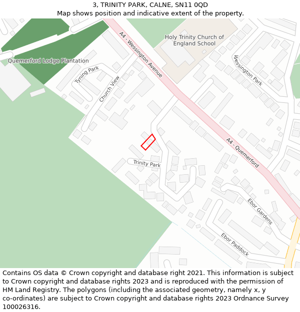 3, TRINITY PARK, CALNE, SN11 0QD: Location map and indicative extent of plot