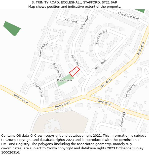 3, TRINITY ROAD, ECCLESHALL, STAFFORD, ST21 6AR: Location map and indicative extent of plot