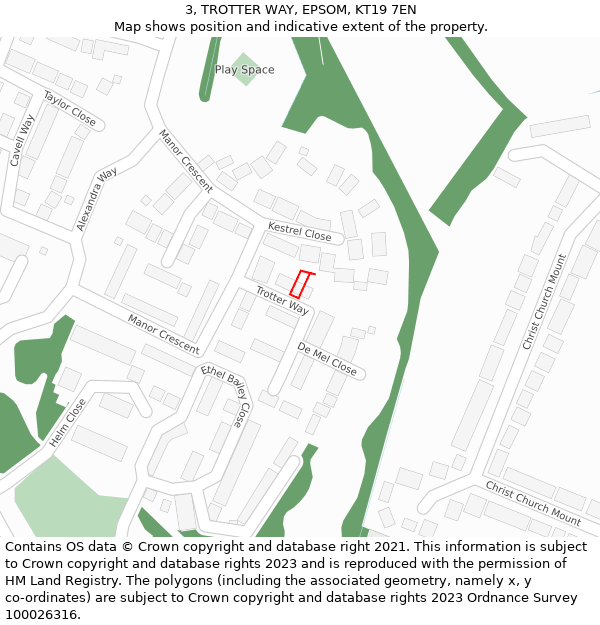 3, TROTTER WAY, EPSOM, KT19 7EN: Location map and indicative extent of plot