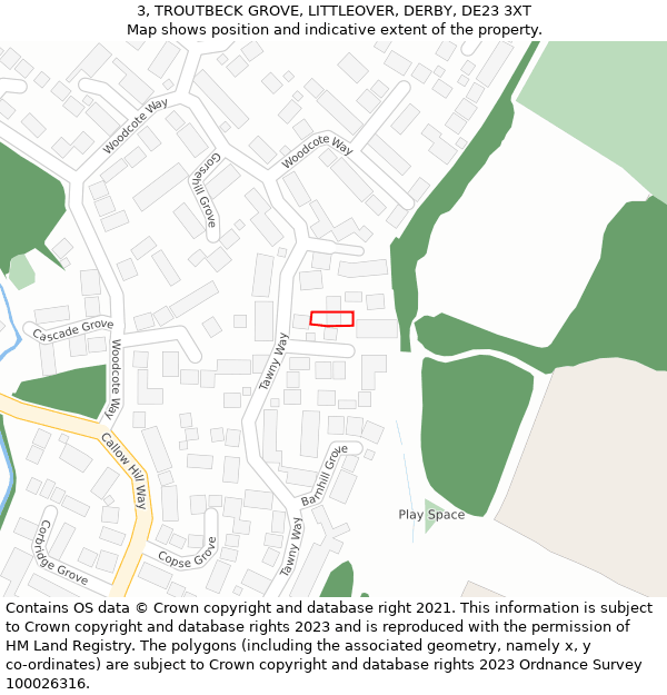 3, TROUTBECK GROVE, LITTLEOVER, DERBY, DE23 3XT: Location map and indicative extent of plot