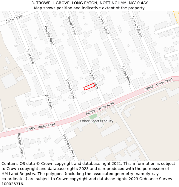 3, TROWELL GROVE, LONG EATON, NOTTINGHAM, NG10 4AY: Location map and indicative extent of plot