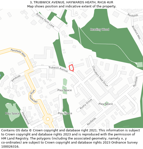 3, TRUBWICK AVENUE, HAYWARDS HEATH, RH16 4UR: Location map and indicative extent of plot