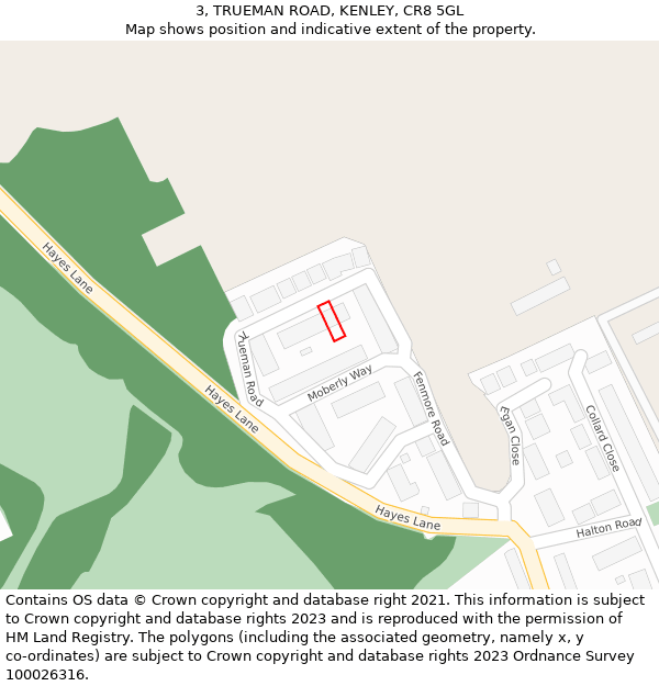 3, TRUEMAN ROAD, KENLEY, CR8 5GL: Location map and indicative extent of plot