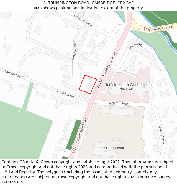 3, TRUMPINGTON ROAD, CAMBRIDGE, CB2 8AE: Location map and indicative extent of plot