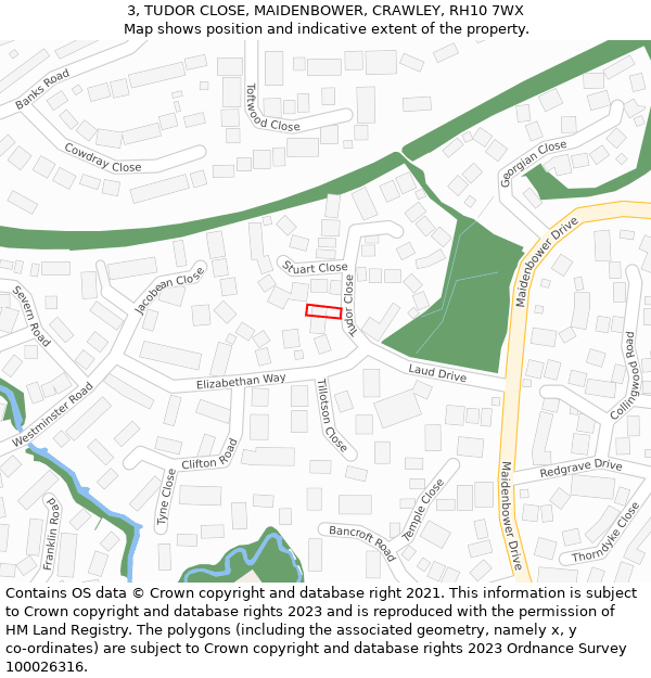 3, TUDOR CLOSE, MAIDENBOWER, CRAWLEY, RH10 7WX: Location map and indicative extent of plot