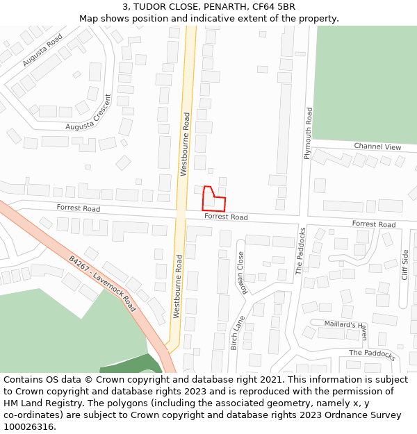 3, TUDOR CLOSE, PENARTH, CF64 5BR: Location map and indicative extent of plot