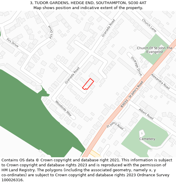 3, TUDOR GARDENS, HEDGE END, SOUTHAMPTON, SO30 4AT: Location map and indicative extent of plot