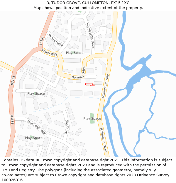 3, TUDOR GROVE, CULLOMPTON, EX15 1XG: Location map and indicative extent of plot