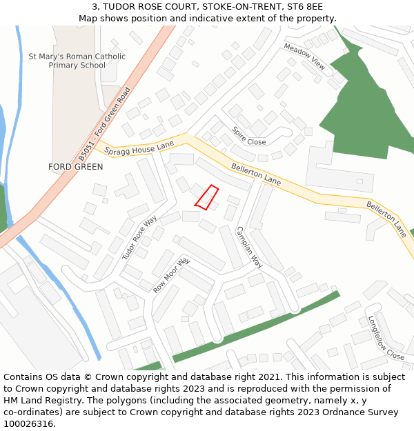 3, TUDOR ROSE COURT, STOKE-ON-TRENT, ST6 8EE: Location map and indicative extent of plot