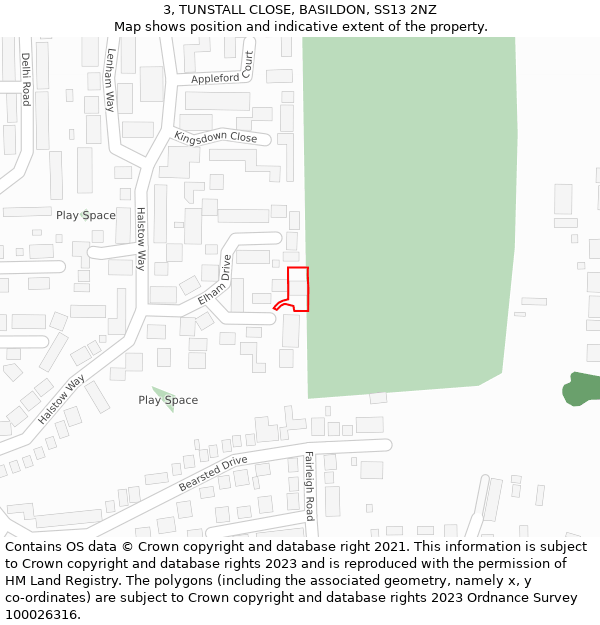 3, TUNSTALL CLOSE, BASILDON, SS13 2NZ: Location map and indicative extent of plot