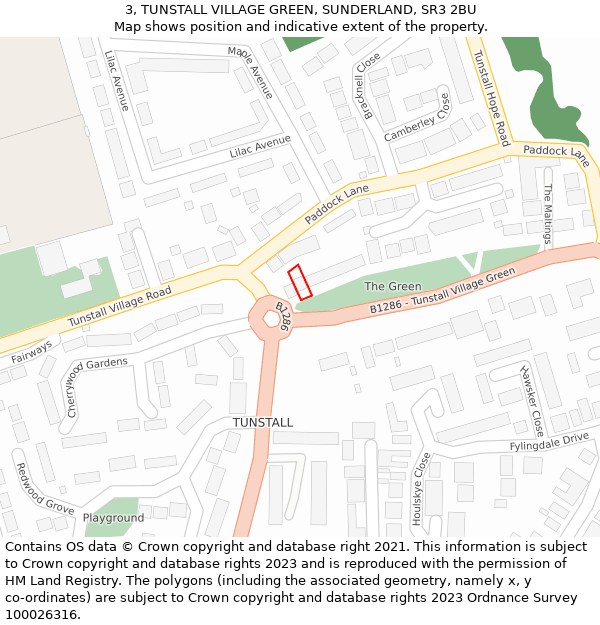 3, TUNSTALL VILLAGE GREEN, SUNDERLAND, SR3 2BU: Location map and indicative extent of plot