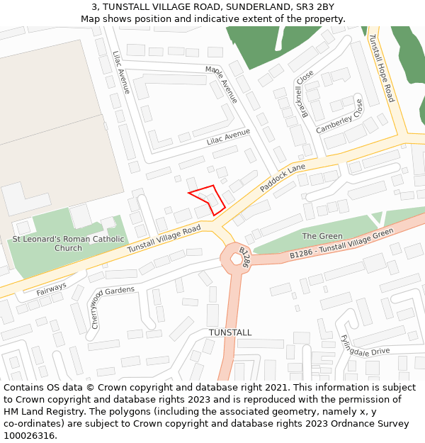 3, TUNSTALL VILLAGE ROAD, SUNDERLAND, SR3 2BY: Location map and indicative extent of plot