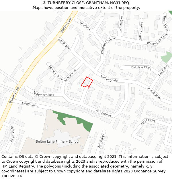 3, TURNBERRY CLOSE, GRANTHAM, NG31 9PQ: Location map and indicative extent of plot