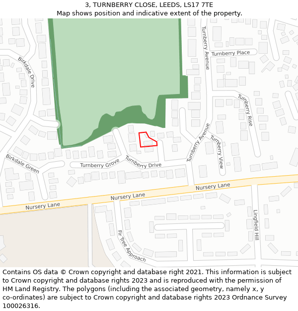 3, TURNBERRY CLOSE, LEEDS, LS17 7TE: Location map and indicative extent of plot