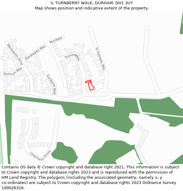 3, TURNBERRY WALK, DURHAM, DH1 3UY: Location map and indicative extent of plot