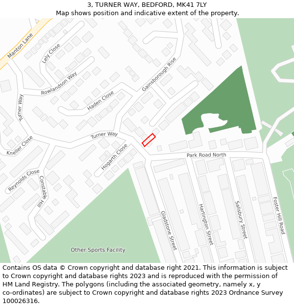 3, TURNER WAY, BEDFORD, MK41 7LY: Location map and indicative extent of plot
