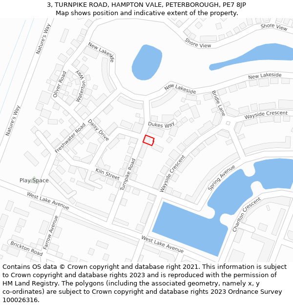 3, TURNPIKE ROAD, HAMPTON VALE, PETERBOROUGH, PE7 8JP: Location map and indicative extent of plot