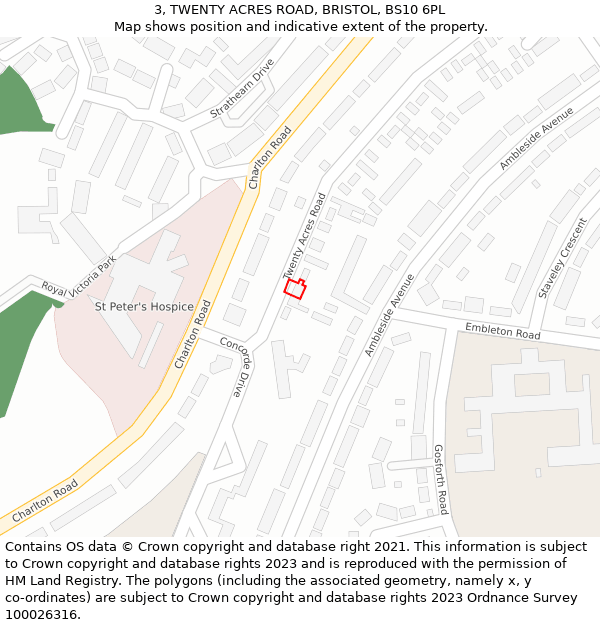 3, TWENTY ACRES ROAD, BRISTOL, BS10 6PL: Location map and indicative extent of plot