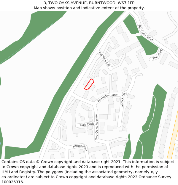 3, TWO OAKS AVENUE, BURNTWOOD, WS7 1FP: Location map and indicative extent of plot