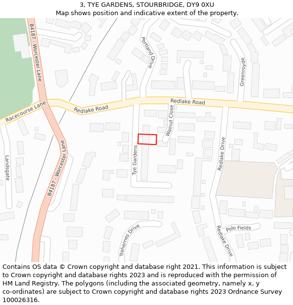 3, TYE GARDENS, STOURBRIDGE, DY9 0XU: Location map and indicative extent of plot