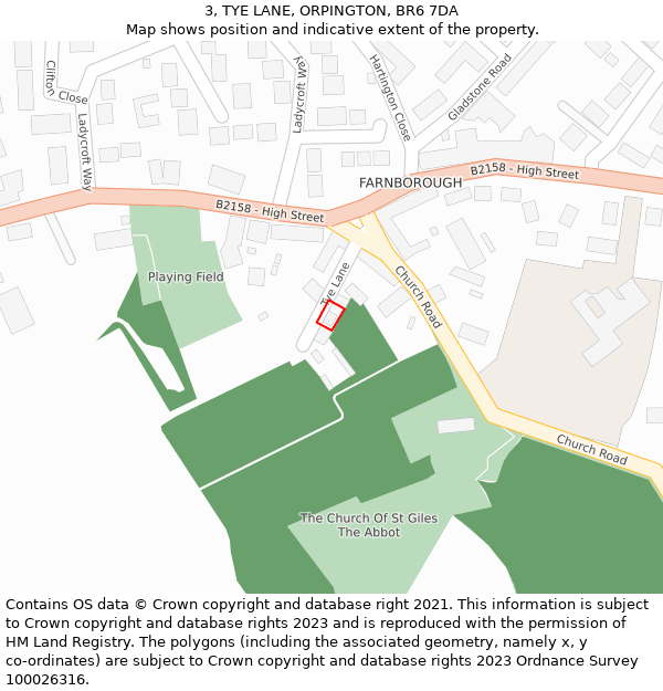 3, TYE LANE, ORPINGTON, BR6 7DA: Location map and indicative extent of plot