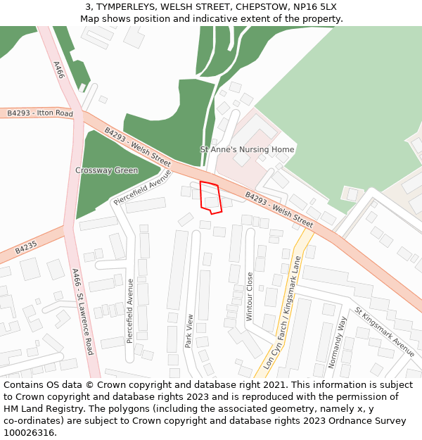 3, TYMPERLEYS, WELSH STREET, CHEPSTOW, NP16 5LX: Location map and indicative extent of plot