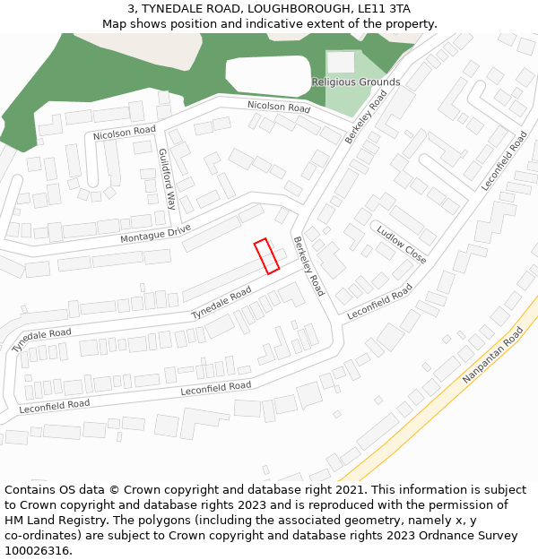 3, TYNEDALE ROAD, LOUGHBOROUGH, LE11 3TA: Location map and indicative extent of plot