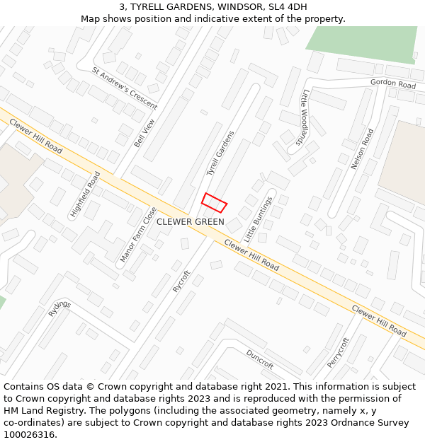 3, TYRELL GARDENS, WINDSOR, SL4 4DH: Location map and indicative extent of plot