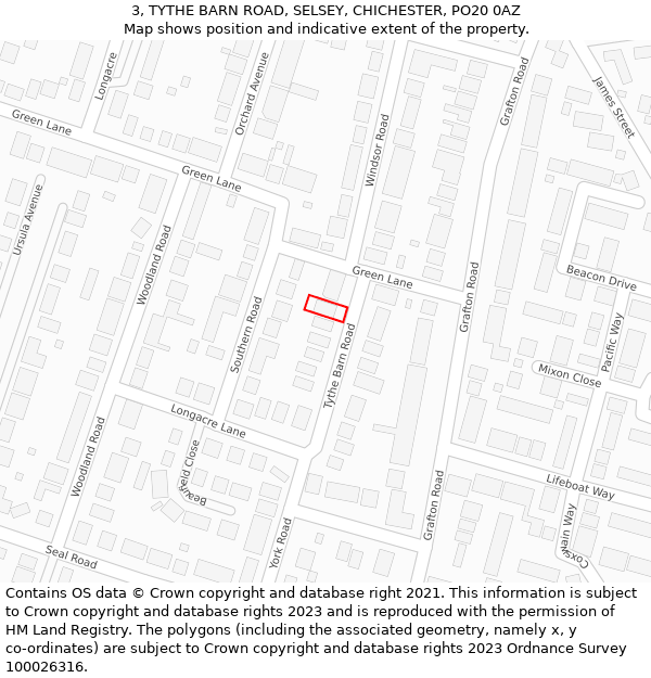 3, TYTHE BARN ROAD, SELSEY, CHICHESTER, PO20 0AZ: Location map and indicative extent of plot