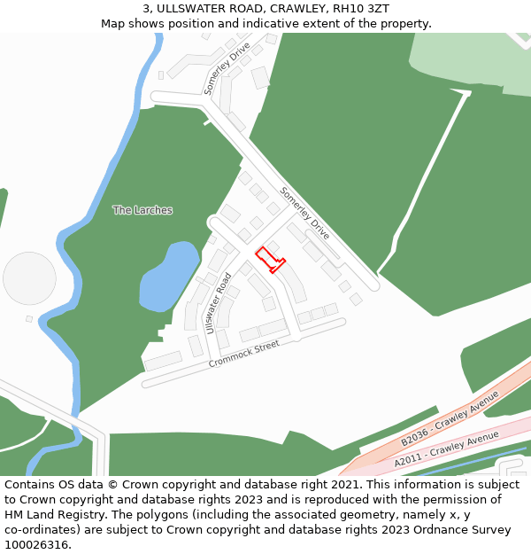 3, ULLSWATER ROAD, CRAWLEY, RH10 3ZT: Location map and indicative extent of plot