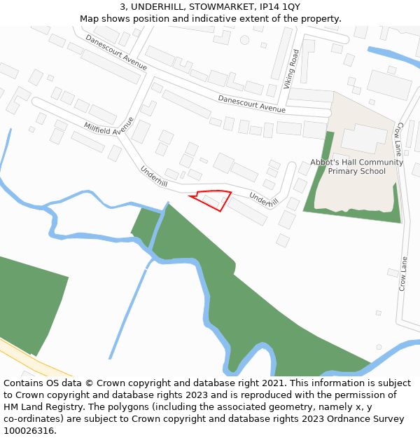 3, UNDERHILL, STOWMARKET, IP14 1QY: Location map and indicative extent of plot