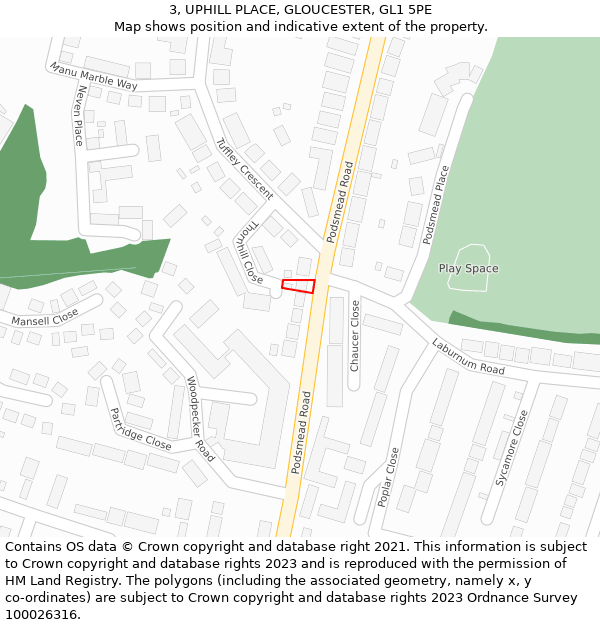 3, UPHILL PLACE, GLOUCESTER, GL1 5PE: Location map and indicative extent of plot