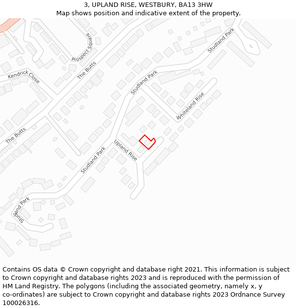 3, UPLAND RISE, WESTBURY, BA13 3HW: Location map and indicative extent of plot