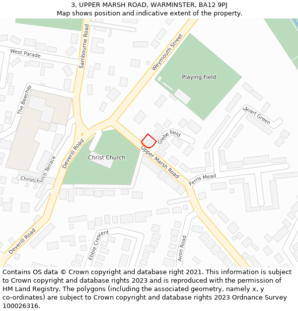 3, UPPER MARSH ROAD, WARMINSTER, BA12 9PJ: Location map and indicative extent of plot