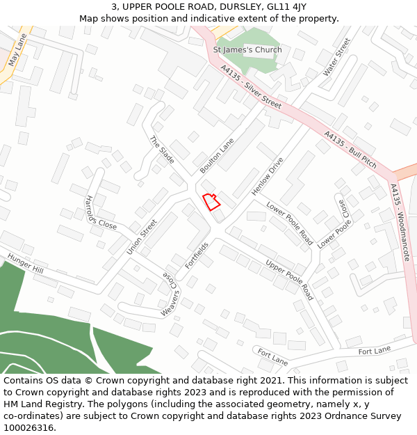 3, UPPER POOLE ROAD, DURSLEY, GL11 4JY: Location map and indicative extent of plot