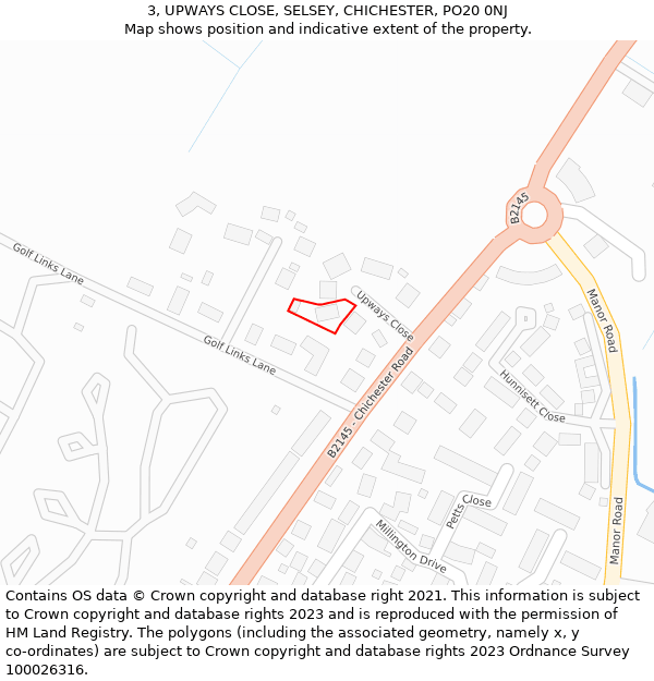 3, UPWAYS CLOSE, SELSEY, CHICHESTER, PO20 0NJ: Location map and indicative extent of plot