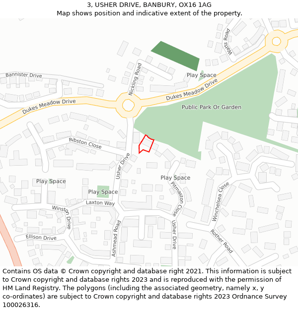 3, USHER DRIVE, BANBURY, OX16 1AG: Location map and indicative extent of plot