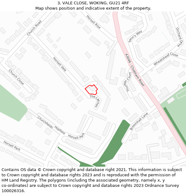 3, VALE CLOSE, WOKING, GU21 4RF: Location map and indicative extent of plot