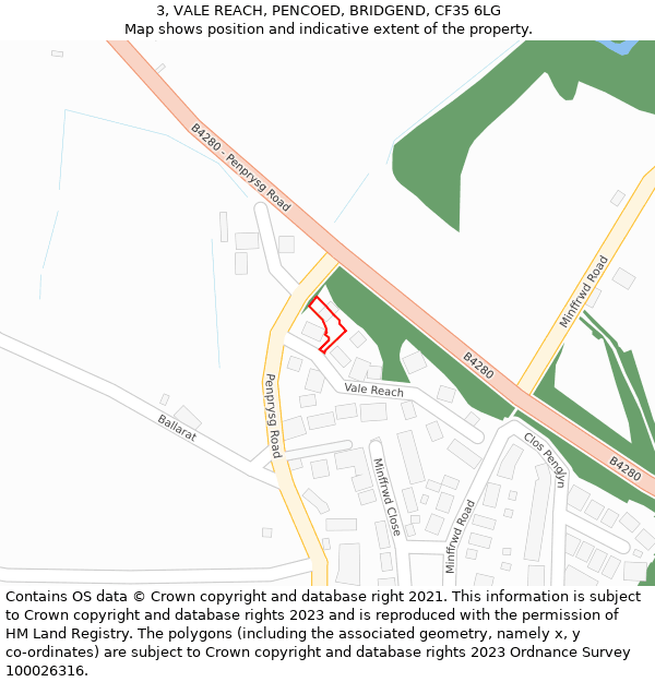 3, VALE REACH, PENCOED, BRIDGEND, CF35 6LG: Location map and indicative extent of plot