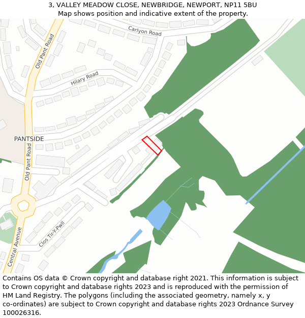 3, VALLEY MEADOW CLOSE, NEWBRIDGE, NEWPORT, NP11 5BU: Location map and indicative extent of plot