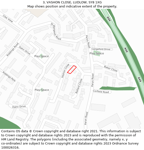 3, VASHON CLOSE, LUDLOW, SY8 1XG: Location map and indicative extent of plot