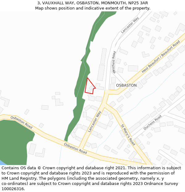 3, VAUXHALL WAY, OSBASTON, MONMOUTH, NP25 3AR: Location map and indicative extent of plot