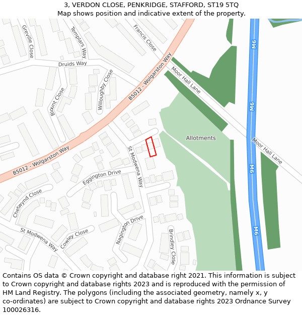 3, VERDON CLOSE, PENKRIDGE, STAFFORD, ST19 5TQ: Location map and indicative extent of plot
