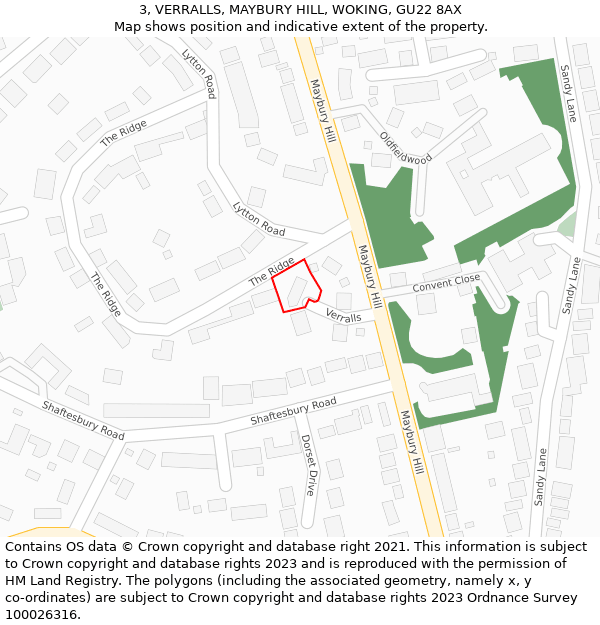 3, VERRALLS, MAYBURY HILL, WOKING, GU22 8AX: Location map and indicative extent of plot