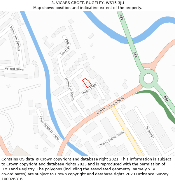 3, VICARS CROFT, RUGELEY, WS15 3JU: Location map and indicative extent of plot