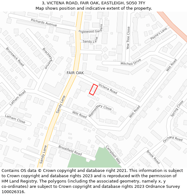 3, VICTENA ROAD, FAIR OAK, EASTLEIGH, SO50 7FY: Location map and indicative extent of plot