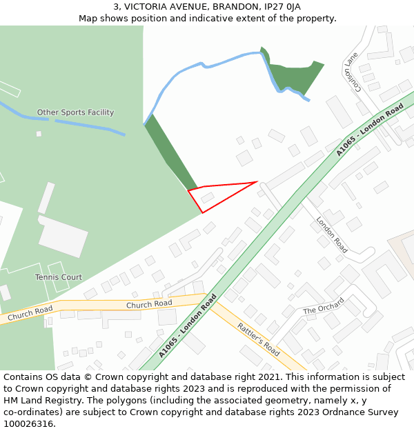 3, VICTORIA AVENUE, BRANDON, IP27 0JA: Location map and indicative extent of plot