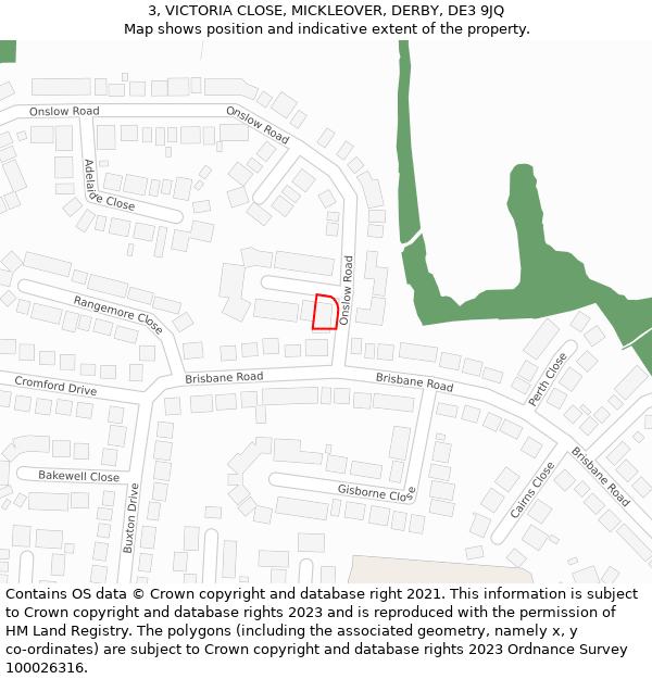 3, VICTORIA CLOSE, MICKLEOVER, DERBY, DE3 9JQ: Location map and indicative extent of plot