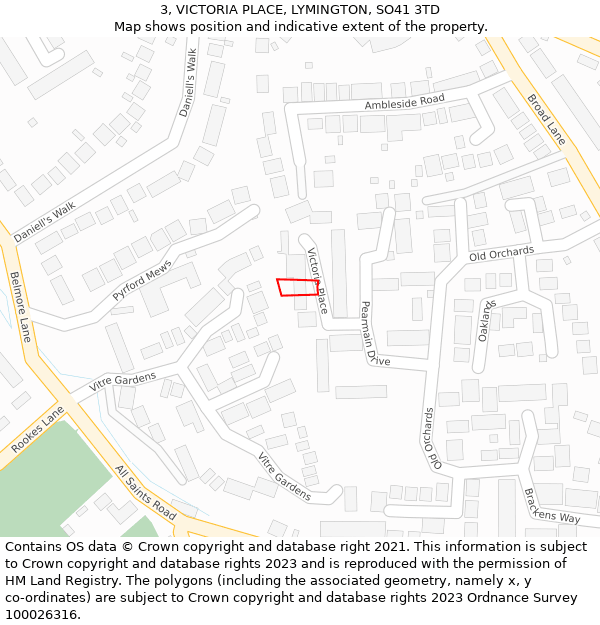 3, VICTORIA PLACE, LYMINGTON, SO41 3TD: Location map and indicative extent of plot