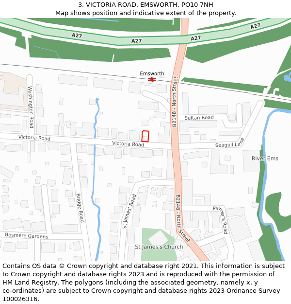 3, VICTORIA ROAD, EMSWORTH, PO10 7NH: Location map and indicative extent of plot